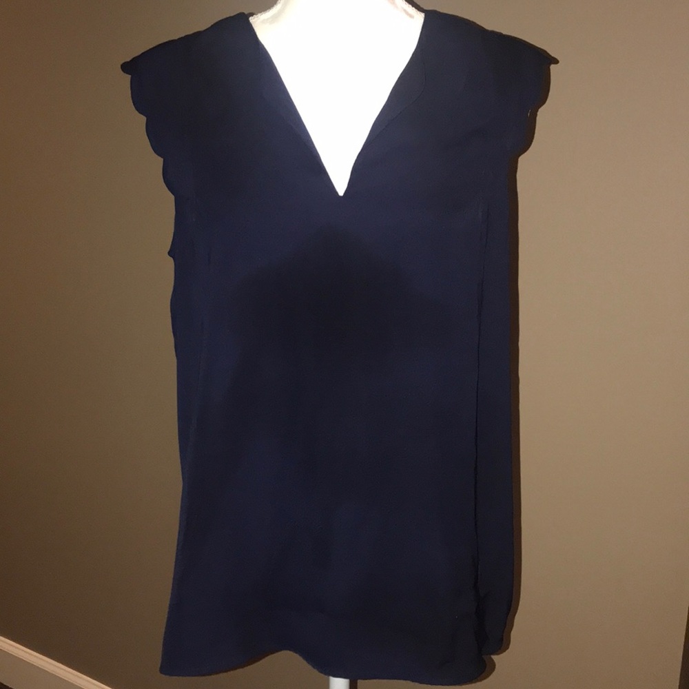 Navy scalloped edge sleeveless blouse